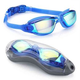 Anti-niebla Protección UV Triatlón Gafas de natación con estuche para adultos Hombres Mujeres Jóvenes Niños Natación Gafas de buceo Y220428