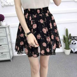 Anti Gloss Rok Print A-lijn Hoge Taille Chiffon Floral Rok Broek Rok Kinderzomer Nieuwe Koreaanse versie X0428