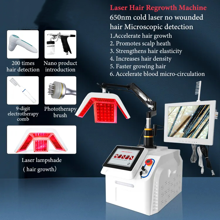 Anti-hair Loss ozone Treatment Equipment 650nm Scalp Massage LED Laser Device For with Hair Follicle Detection