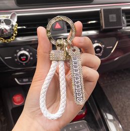 Porte-clés de voiture Anti-perte, numéro de téléphone, carte, corde tressée en cuir, véhicule automobile, diamant, porte-clés, accessoires, cadeau pour mari