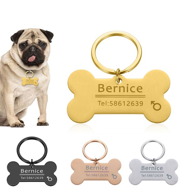 Collier personnalisé Anti-perte pour chien, étiquette d'identification pour animal de compagnie, nom gravé pour chat, chiot, collier pour chien, os, accessoires pour animaux de compagnie