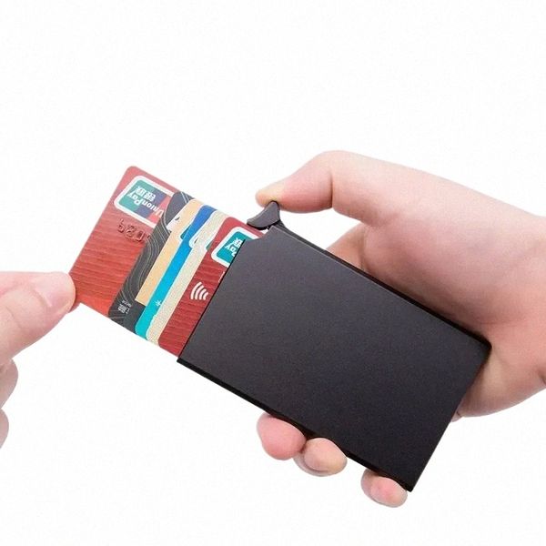 Titular de la tarjeta antirrobo RFID antimagnético Tipo emergente automático Metal Aluminio Shell Caja de tarjeta de crédito Hombre Mujer Busin Wallet A6FV #