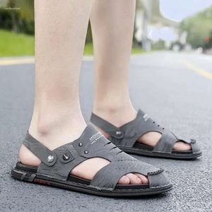 Anti-odor Summer Men's Sandals 2024 Leather Soft Soft Sole Anti-Slip Casual Dual Use Beach Shoes Tide 560 D 5EFD 5EF