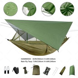 Hamac de camping en plein air anti-moustique avec moustiquaire et équipement de tente de pluie, abris, lit de camp portable de survie 240320