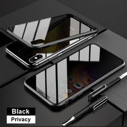 Anti Gluren Magnetische Gevallen Dubbele Privacy Metalen Bumper Glas Case voor IPhone 14 13 Pro Max 12 Mini 11 plus Antispy Cover