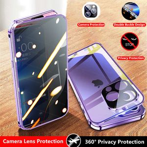 Anti-gluren Magnetisch Gehard Glas Cases voor iPhone 15 14 11 12 13 Pro Case Privacy Metalen Bumper Cover