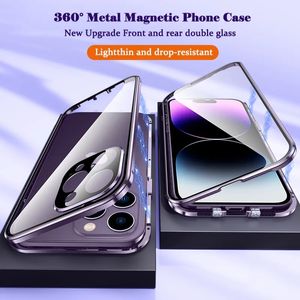Anti-gluren Metalen Magnetische Case Voor iPhone 15 14 13 12 11 Pro Max Plus Lens Bescherming Dubbelzijdig Glas slot Catch Bumper Cover