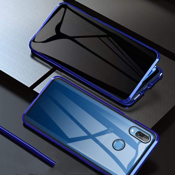 Anti Peeping Privacy Magnet Absorption Phone Case Double Side Cover Metal Bumper Film de verre trempé pour Samsung Galaxy A20 A30 A50 A70 A40