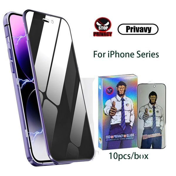 Protecteurs d'écran anti-regard pour iPhone 14 12 13 11 15 Pro Max Film de verre trempé de confidentialité à couverture complète pour iPhone X XR XS Max 14Plus 15Plus 10 pièces/boîte