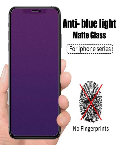 Protecteur d'écran de lumière bleu anti violet pour iPhone 12 11 Pro Xs Max XR 8 7 6 Plus Verre de température protectrice7955055