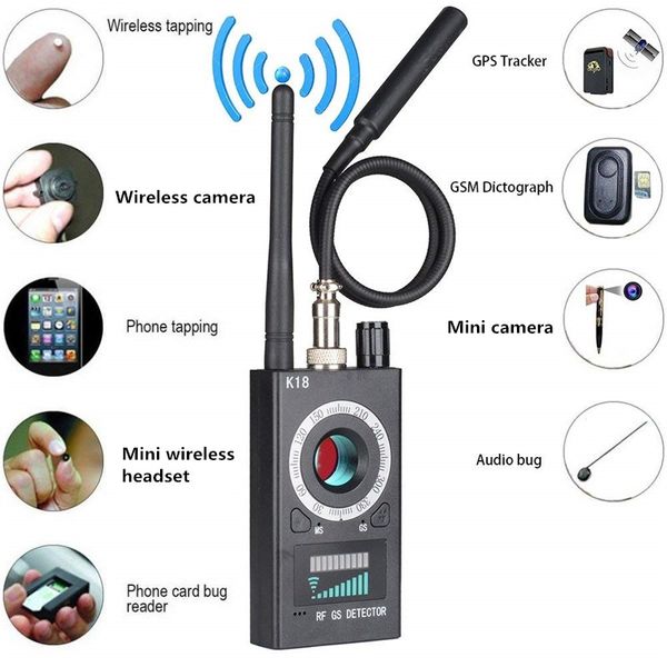 Detector anti RF Detector de insectos inalámbricos para mini cámara lente láser GSM Dispositivo de audición Finder Radrar Radio Escáner Inalámbrico Señal de alarma