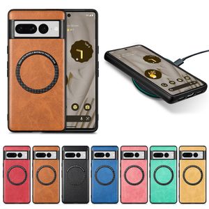 Funda de teléfono magnética de cuero antiarañazos, compatible con cargador Magsafe para Google Pixel 8 Pro 7A 7 6A 6, Funda trasera de negocios