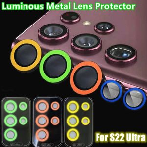 Anti-scratch lichte cameralensringbeschermer gehard glasgloed in de donkere fluorescerende duw met positieve plaat voor Samsung S22 Ultra