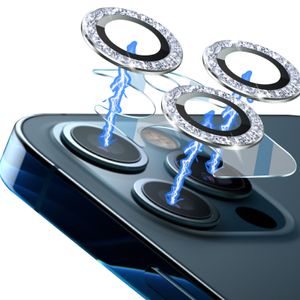 Protecteur d'objectif de caméra circulaire en verre trempé à paillettes, film de protection anti-rayures pour iphone 11 12 mini 13 pro max, dureté 9h