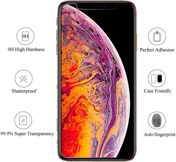 Protector de pantalla de vidrio templado antiarañazos para iPhone 15 14 13 12 Mini 11 Pro Max X Xs Max 8 7 6 Plus película protectora