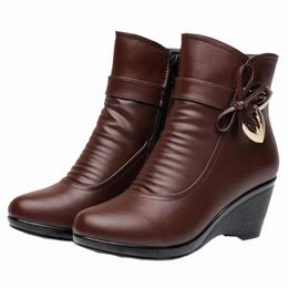 antiscivolo Comodi stivali da neve invernali donna zeppe tacchi alti scarpe moda donna in vera pelle F9B7 #