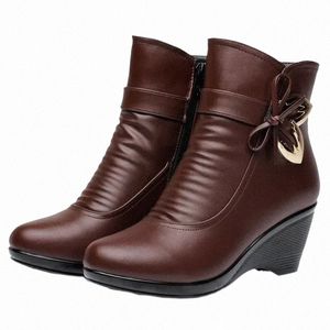 Antideslizantes Cómodas botas de nieve de invierno Mujer Cuñas Tacones altos Zapatos de moda Mujeres de cuero genuino i6R4 #