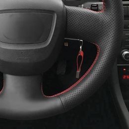 Couvercle de volant de voiture en cuir artificiel noir antidérapant pour Audi A4 (B8) 2005-2012 A6 (C6) 2007-2011 Seat EXEO 2009-2012