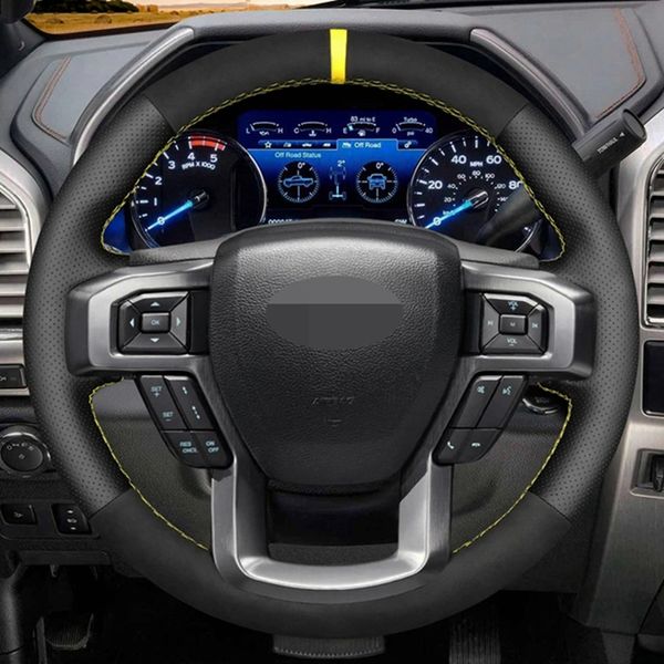 Protector antideslizante de ante negro para volante de coche para Ford F-150 F-250 F-350 F-450 F-550 2015-2021 F-600 F-650 F-750 2020-2021