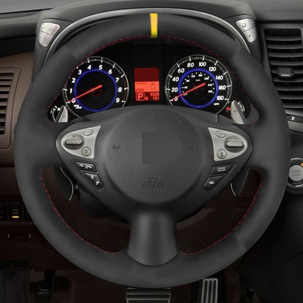 Protector suave antideslizante para volante de coche de gamuza negra para Infiniti FX FX35 FX37 FX50 QX70 Nissan Juke Maxima 370Z Sentra SV