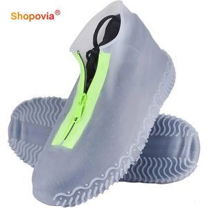 Cubierta antideslizante para zapatos Unisex Reutilizable Silicona Lluvia Cubiertas de zapatos Cremallera Overshoes Zapatos impermeables Cubierta Mujeres Galoshes 240309