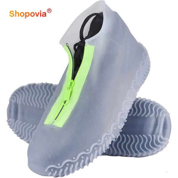 Housse antidérapante pour chaussures unisexe réutilisable en Silicone couvre-chaussures de pluie fermeture éclair couvre-chaussures imperméables couverture femmes Galoches 240309