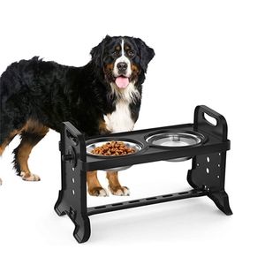 Antislip verhoogde dubbele hondenkommen Verstelbare hoogte Pet Feeding Dish Feeder 220323