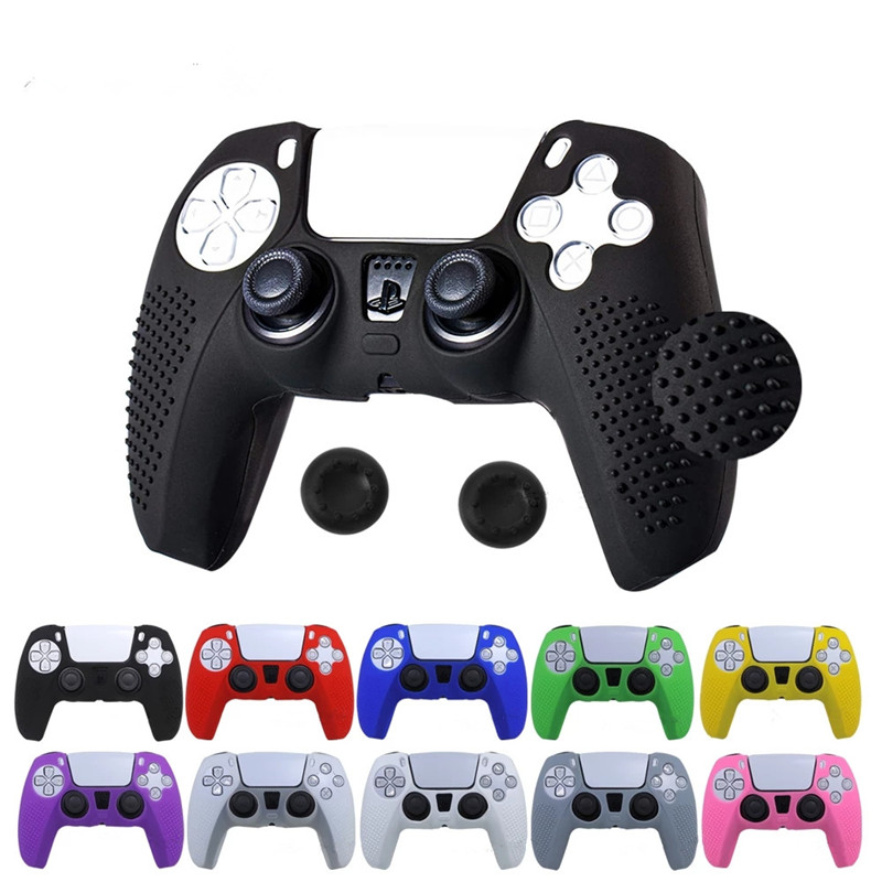 Anti-Slip Silicone Cover Skin For PlayStation Dualshock 5 PS5 Controller Camouflage Printing & Solid Color Case Thumb Stick Grip Cap