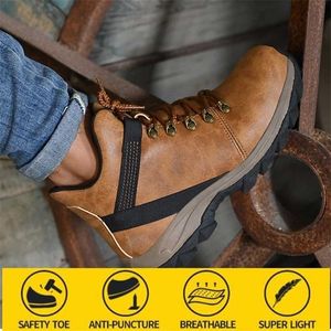 Anti-écrasement Chaussures de sécurité Hommes Porter des bottes hautes Glisser Imperméable à l'huile Travail de protection Hommes Hiver pour le travail 211217