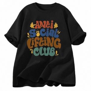 Anti Social Lifting Club Plus Tamaño Retro Camiseta Mujer Casual Cott Camiseta de manga corta Hombres Camiseta Camiseta Ropa femenina Invierno K1vR #