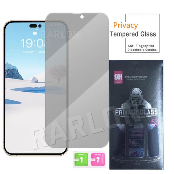 Película protector de pantalla de pegamento completo anti-Spy 9H Privacy Glass para iPhone 15 14 Pro Max 13 13Pro 12 Mini 11 Pro x xs xr 8 7 6 Plus con paquete minorista