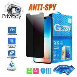 Protecteur d'écran en verre trempé anti-espion pour iPhone 11 12 13 14 15 PRO MAX Plus XR XS 7 8 PLUS avec emballage de boîte de vente au détail