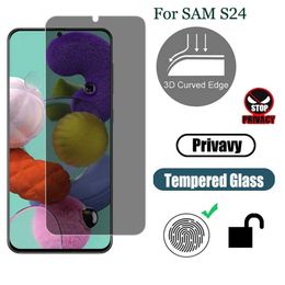 Anti Spy Screen Protector voor Samsung Galaxy S24 S23 Ultra S24Plus Vingerafdruk Ontgrendelen Privacy Gehard Glas Film Volledige Cover Witte Rand