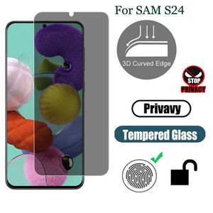 Protecteur d'écran anti-espion pour Samsung Galaxy S24 S23 Ultra S24Plus, déverrouillage par empreinte digitale, Film de confidentialité en verre trempé, couverture complète, bord blanc