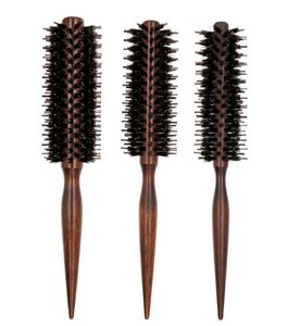 Bristle de sanglier anti-statique brosse à serre raide coiffure coiffure rond en bois brosse à cheveux pour coiffure bouclée1072344