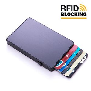 Caja individual de aluminio antirrobo, billetera inteligente, delgada, RFID, a la moda, con botón emergente, tarjetero, funda para tarjeta de nombre, bolsa para tarjetas bancarias