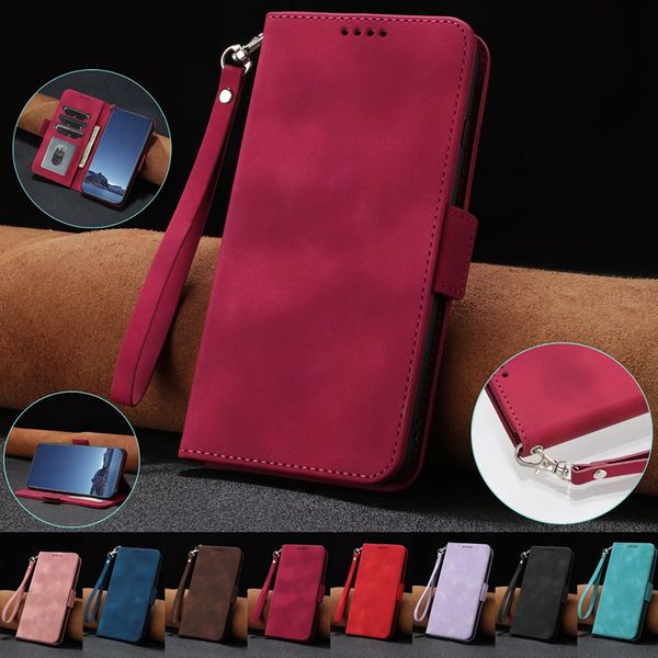 Étuis portefeuille en cuir avec brosse antivol pour iPhone 15 14 Plus 13 Pro Max 12 11 X XS XR 8 7 6 Vieux support sale Flip Cover ID Card Slot Rétro Vintage Design Book Pouch Strap