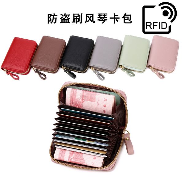 Anti-vol Swipe Card Bags Money Clip Multifonctionnel Zipper Wallet Driver's License Pocket