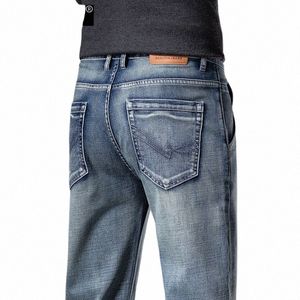 Anti-diefstal Rits Ontwerp heren Vintage Blauwe Jeans met Rechte Pijpen Herfst Slijtvaste Elastische Stof Cargo Denim Broek Mannelijke c0Yp #