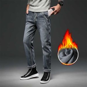 Anti-diefstal Rits Ontwerp Heren Winter Warm Jeans Grijs Blauw Hoge Kwaliteit Katoen Slim-Fit Stretch Denim Broek Mannelijke Merk Broek 211124