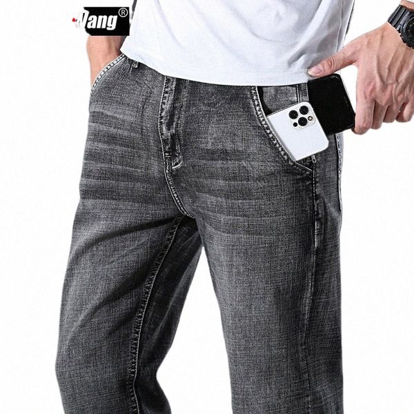 Pantalones vaqueros antirrobo con cremallera y diseño de bolsillo para hombre, pantalones vaqueros elásticos de ajuste Regular gris oscuro, pantalones ajustados informales Fi, marca para hombre S9XO #