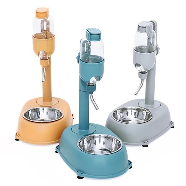 Cuenco antivuelco para perros con botella de agua potable, dispensador automático de plástico, alimentador colgante, hervidor de agua, contenedor de comida para gatos, suministros para mascotas 240113