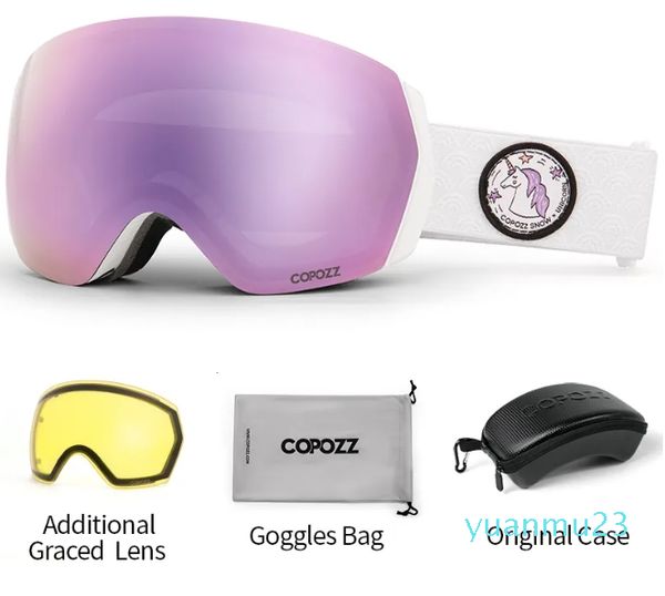 Lunettes de neige antibuée pour adultes, lunettes de Snowboard avec lentille jaune nuit et étui