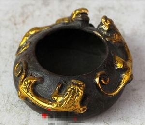 Ancienne collection de bronze antique de quatre trésors riche doré trois dragon courageux Rui stylo animal lavage