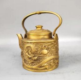 Antique antique pure cuivre d'eau de mer dragon poutre de poutre à la cruche de la plainte thermure théière de thé à la maison décoration artisanat décoration en cuivre 1365347