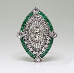 Antique Art Deco 925 Sterling Silver Emerald White Sapphire Floral Engagement Party Taille Anniversaire Giftary Day US 5 122996222