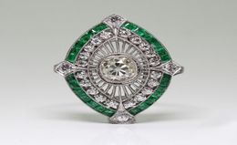Antique Art Deco 925 Sterling Silver Emerald White Sapphire Floral Engagement Party Taille Anniversaire Giftary Day US 5 127630434
