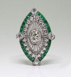 Antique Art déco 925 STERLING Silver Emerald White Sapphire Floral Engagement Party Taille Anniversaire Giftary Day US 5 121505583