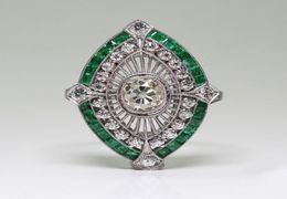Antique Art Deco 925 Sterling Silver Emerald White Sapphire Floral Engagement Party Taille Anniversaire Giftary Day US 5 124226982