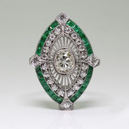 Antieke Art Deco 925 Sterling Zilver Smaragd Witte Saffier Bloemen Verlovingsfeest Ring Maat Verjaardag Cadeau Dag US 5 -12226b